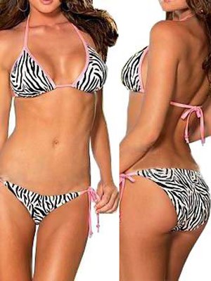 Pink Leopard Halter Leopard Bikini Set 
