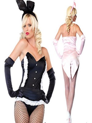 Elegant and Lovely Long Black Cat Style Suit Costume with Ears