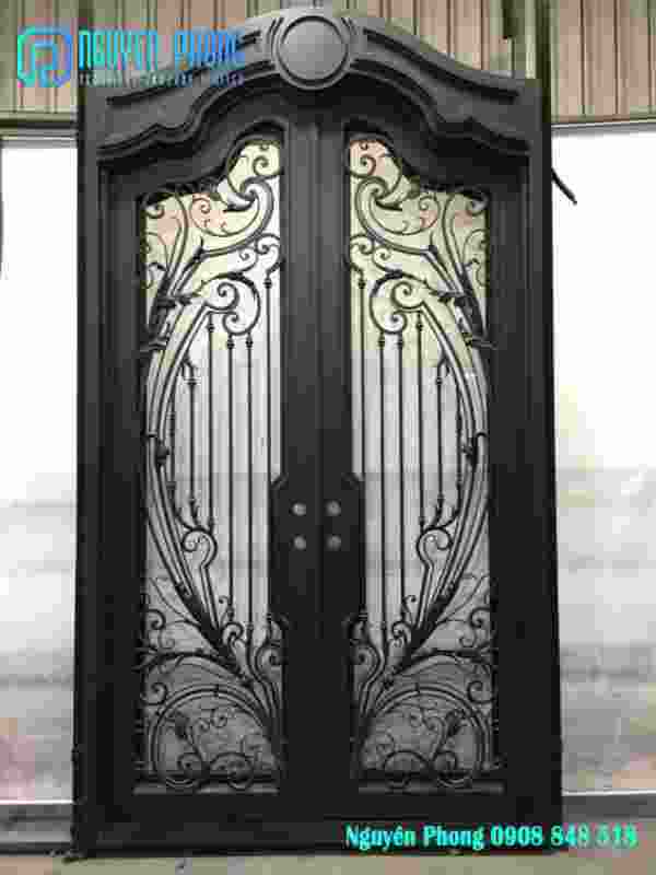  Custom wrought iron double doors with glass