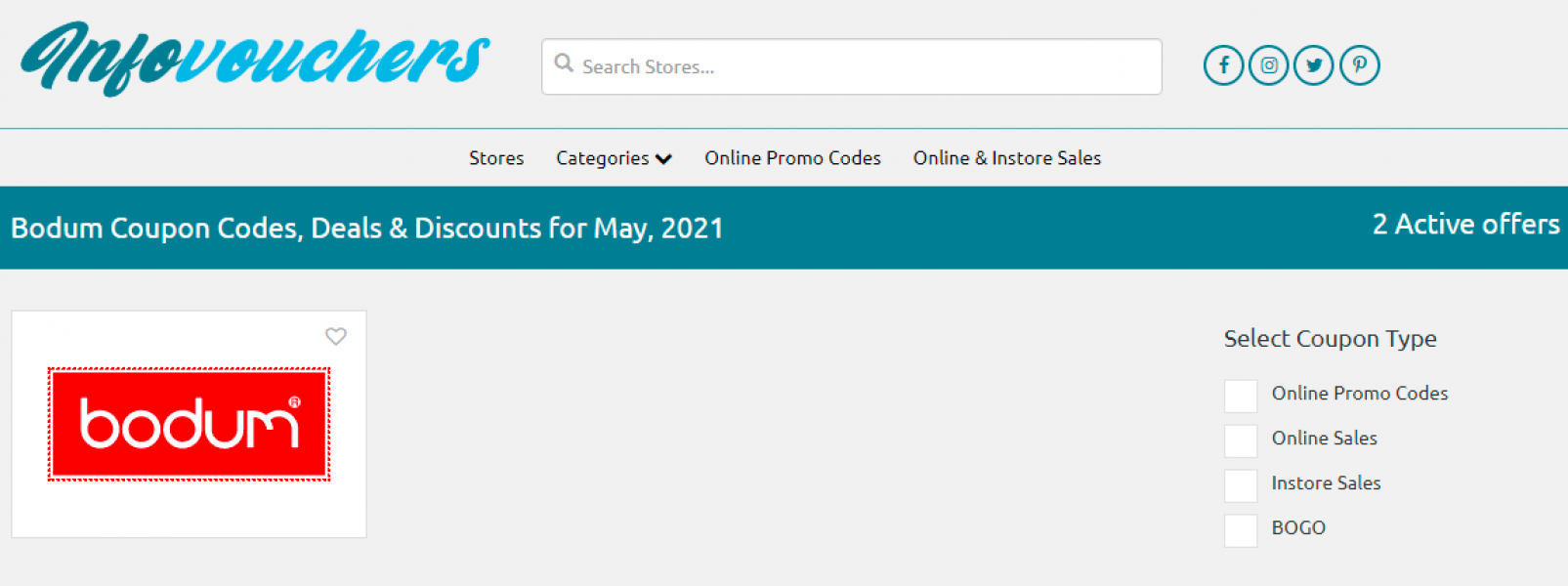 Get Bodum Discount Codes, Promo Codes & Deals By InfoVouchers 2021.