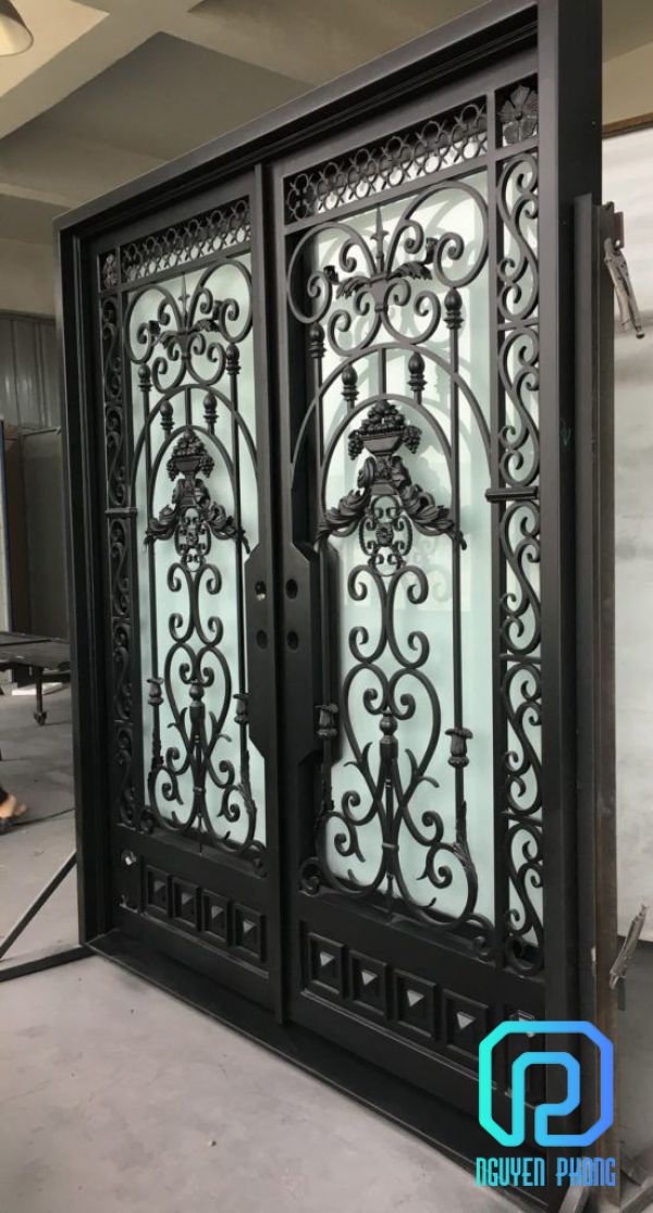 European wrought iron front doors, double doors