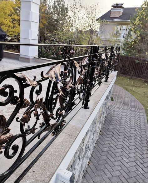 Ornamental iron exterior railing for stairs, porches, decks