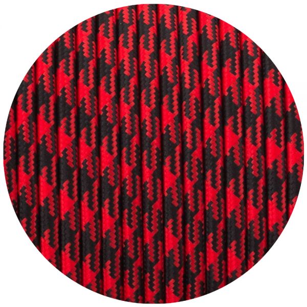 Vintage Red And Black Hundstooth Fabric 3 Core Round Italian Braided Cable