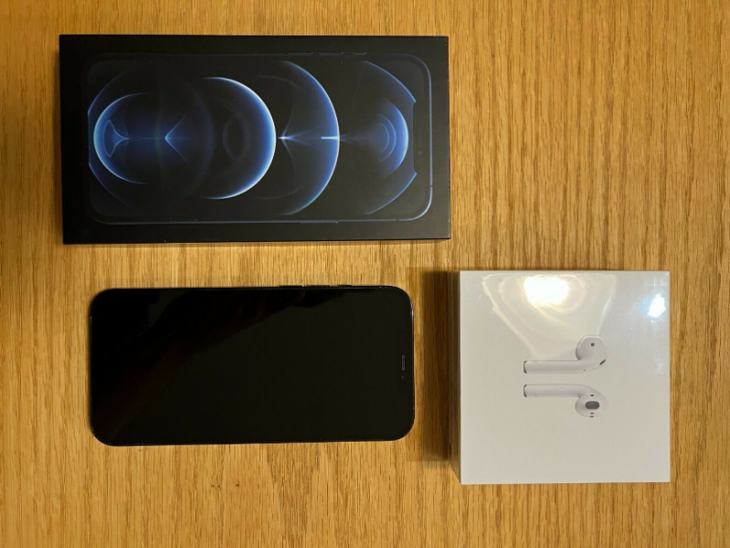Apple iPhone 12 Pro Max 256GB - Pacific Blue (Unlocked) - Unopened Airpod