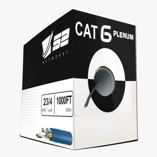 Cat6 Plenum 1000ft UTP Solid 100% Copper 23AWG, 550MHz Pull Box – Black
