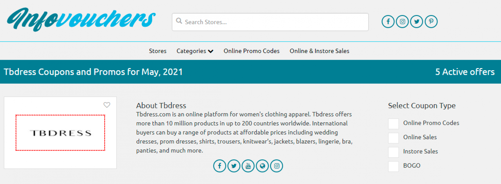 Get TBDress Discount Codes, Promo Codes & Deals By InfoVouchers 2021.