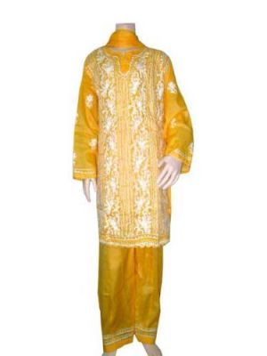 Yellow White Embroidered Cotton Kids Wear  $28.50