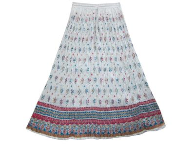 Summer Fashion White Khaddi Print Long Skirts for Womens  $24.49