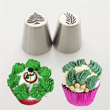 Russian piping nozzle christmas tree & leaf 2pcs